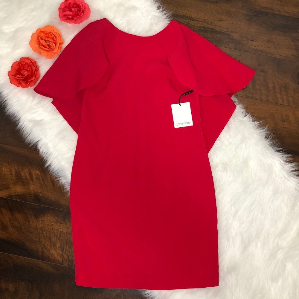 Calvin Klein Women's Caplet Sleeves Shift Dress.